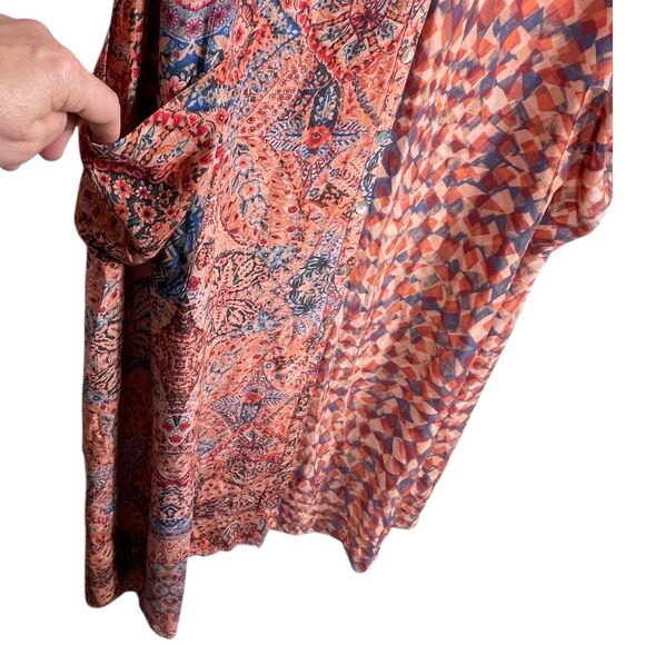 Soft Surroundings Atacama Patchwork Maxi Dress 1X Boho Orange Blue - Picture 7 of 16